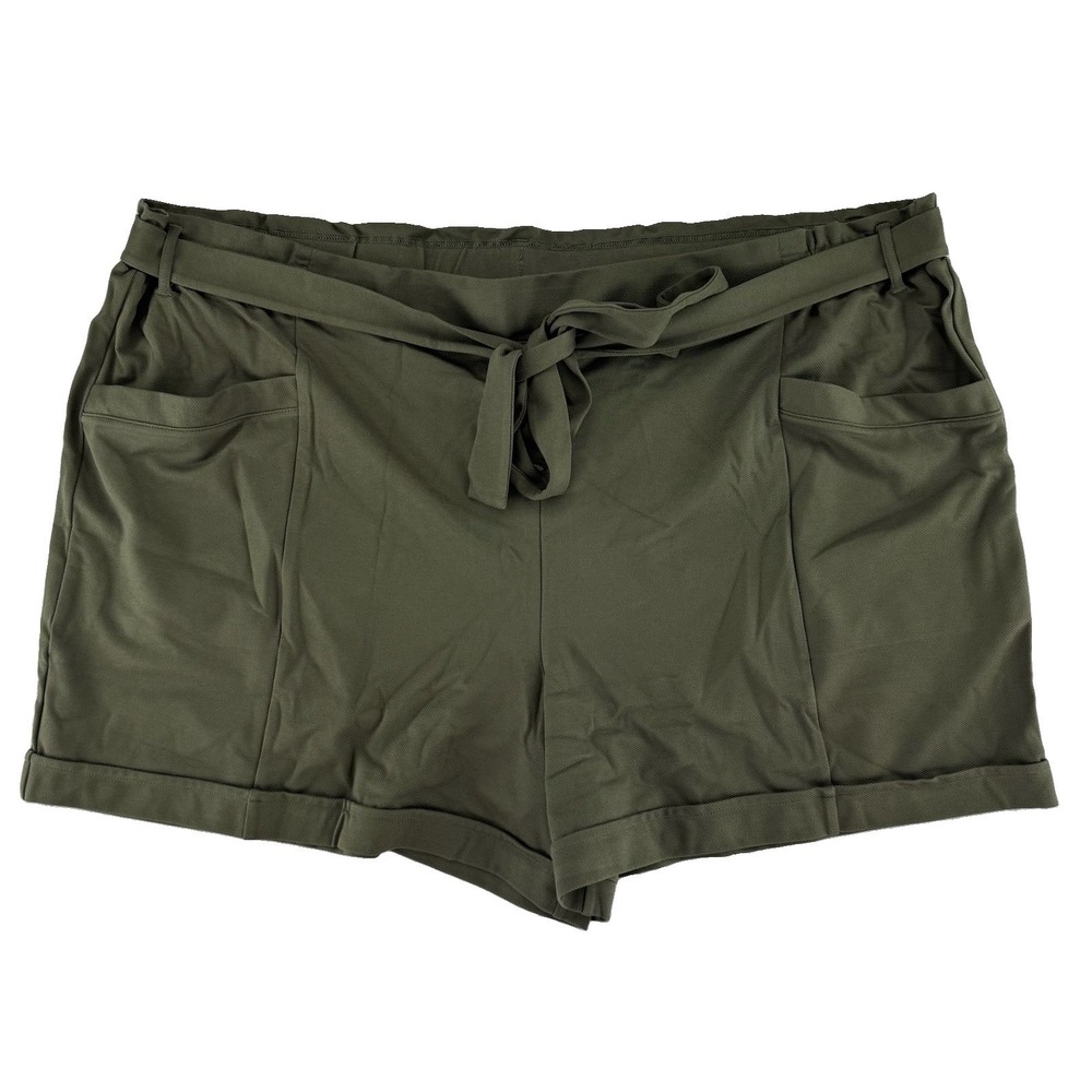 Studio Park X Kerstin Lindquist Knit Twill Paperbag Shorts Size 4X Kelp Green